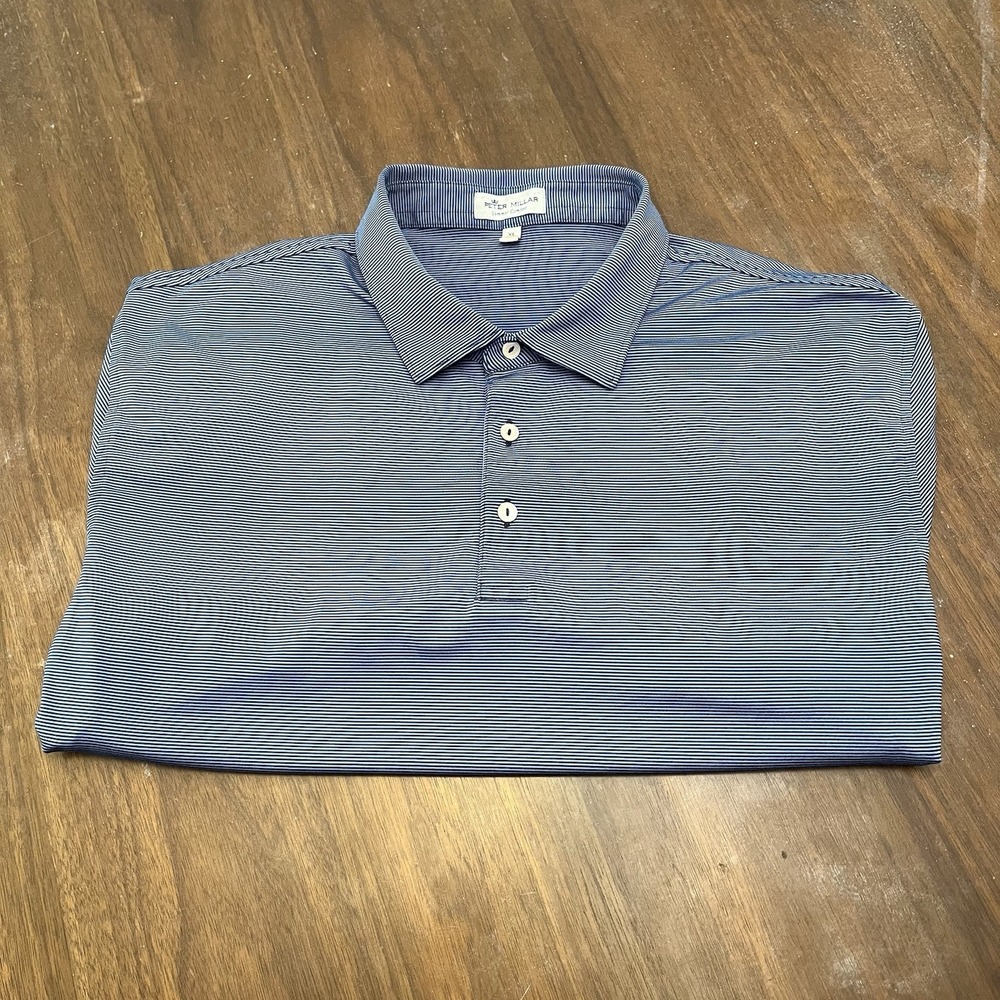 Peter Millar Polo Shirt Mens XL Blue Stripe Summer Comfort Performance Golf